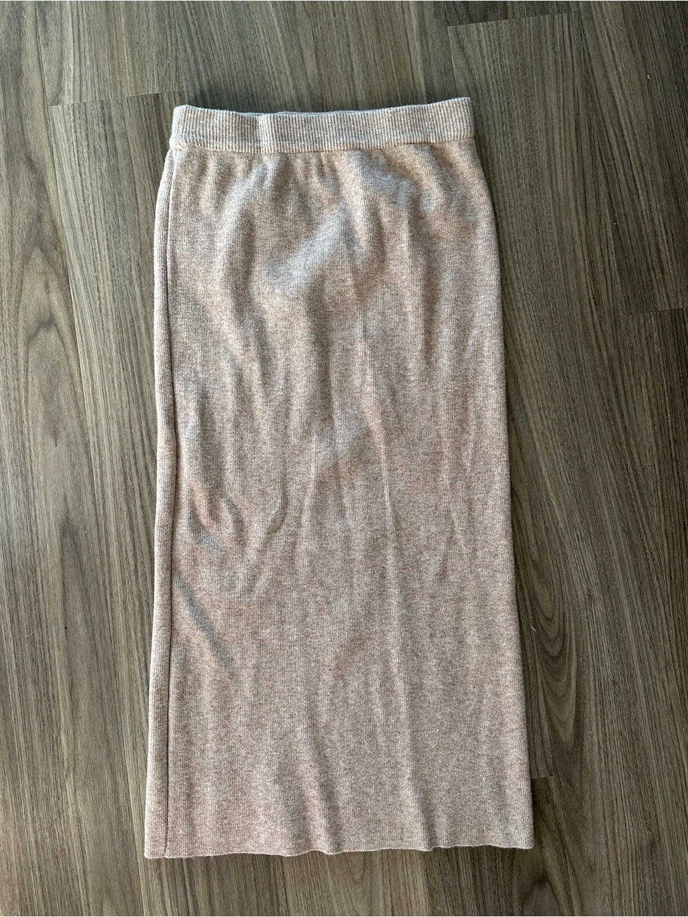 Ribbed-Waist Knit Midi Skirt in Khaki